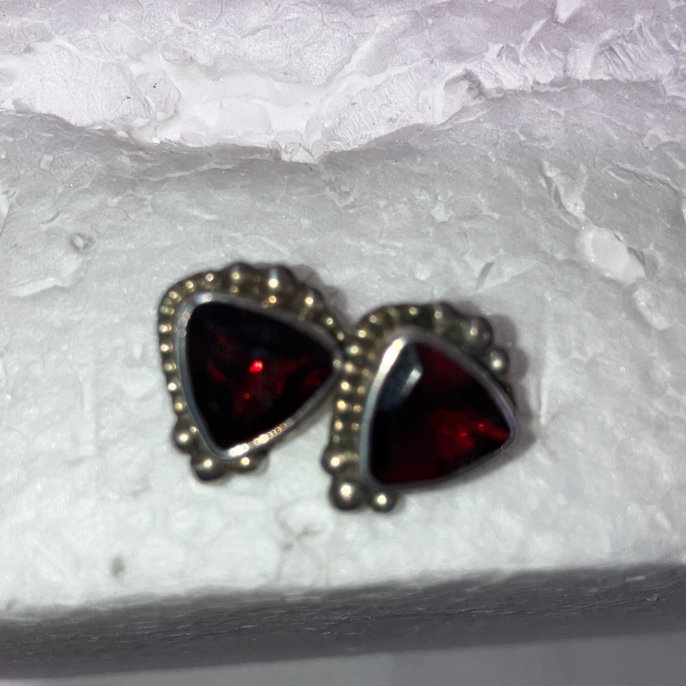 Gorgeous Garnet Triangle Earrings on Sterling Silver setting